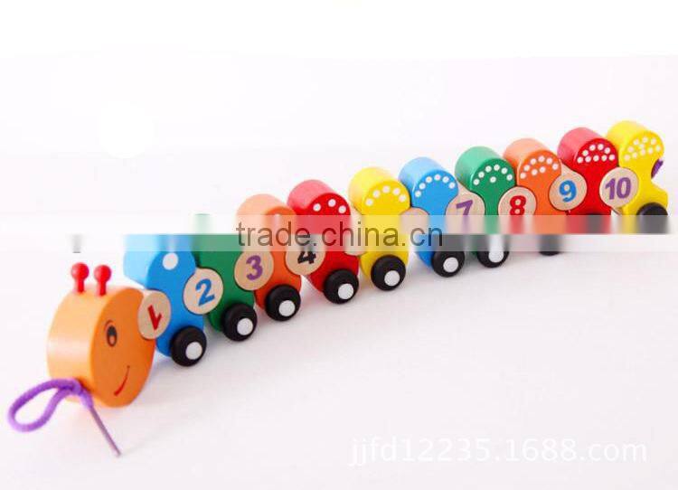hot selling caterpillar toys size 41*5.5*8.5cm OEM digital caterpillar train toys wooden caterpillar for children EZ5134
