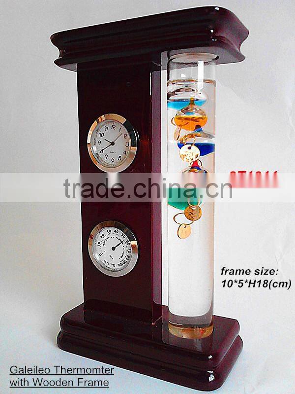 westher station Wooden Frame Galileo Thermometer with Clock and Hygrometer