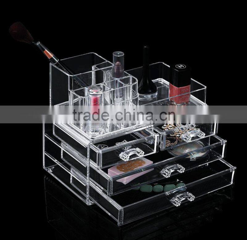 2016 Newest Taizhou Longshixiang factory fashional PS makeup boxes storge transparent cosmetic organizer