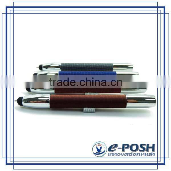 Leather imprint mini touch screen logo stamp refill stylus metal ballpoint pen