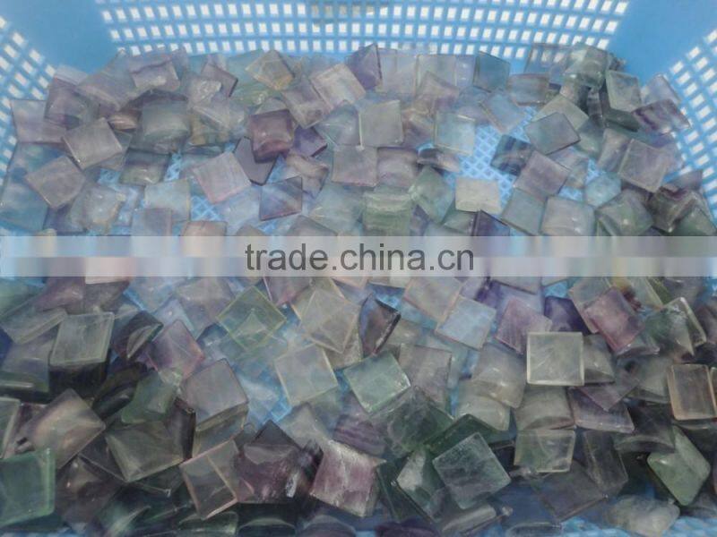 Wholesale Single Puffy Rainbow fluorite cabochons natural square stones