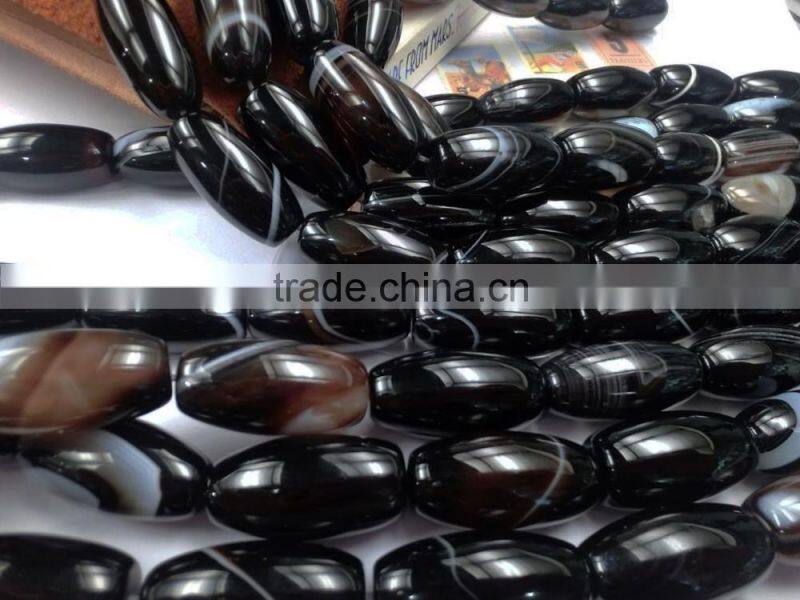 15*30mm barrel drum shape Natural polished Black Agate strip beads