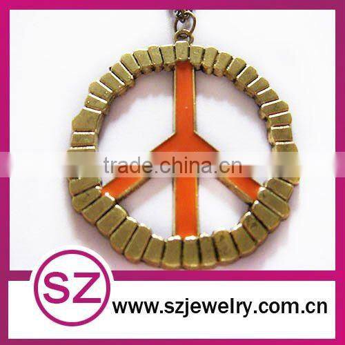 Antique night owl necklace enameled brass pendant necklace