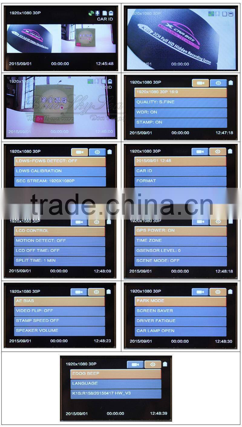 1920*1080p Dual Dash Camera Ambarella A7LA70 GPS Car DVR 2CH Hidden Driving Video Recorder Koonlung K1S Car DVR Box