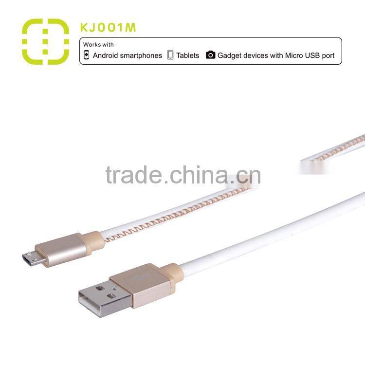 walnut Micro leather charging cable with metal housing