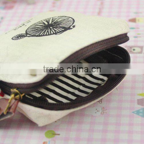 Small canvas Portable Linen Money Coins Case Makeup Zipper Bag Pouch