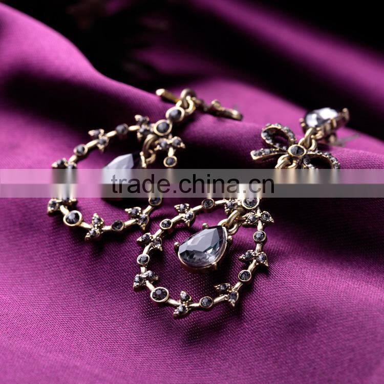 Black waterdrop crystal pendant earring wholesale Fashion crystal bowknot alloy drop earring