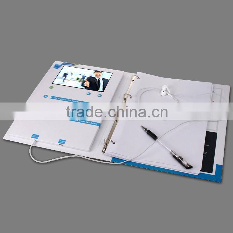 artificial handmade 7inch lcd video ring binder ,video folder with lcd ,custom video brochure