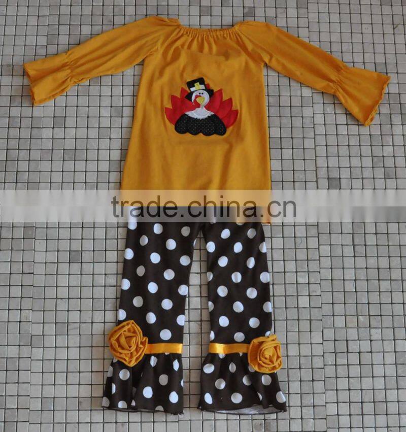 newborn handmade turkey embroidery long sleeve top and pant thanksgiving outfits