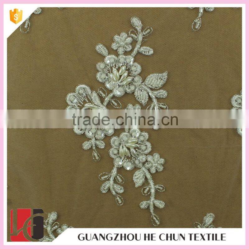 HC-6108-1 Hechun Clear Sequin Bead White Embroidery Net Bridal Lace Fabric
