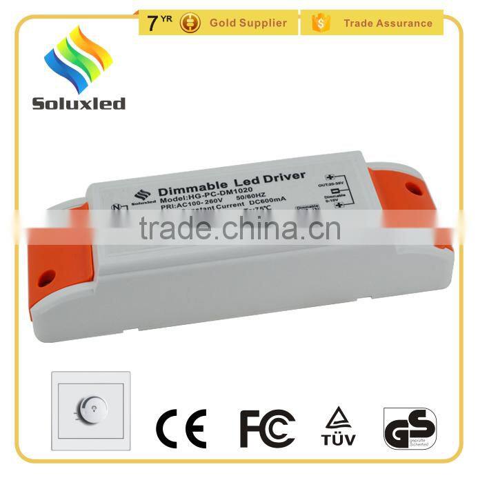 0-10v led light dimmable 600mA 20w led driver