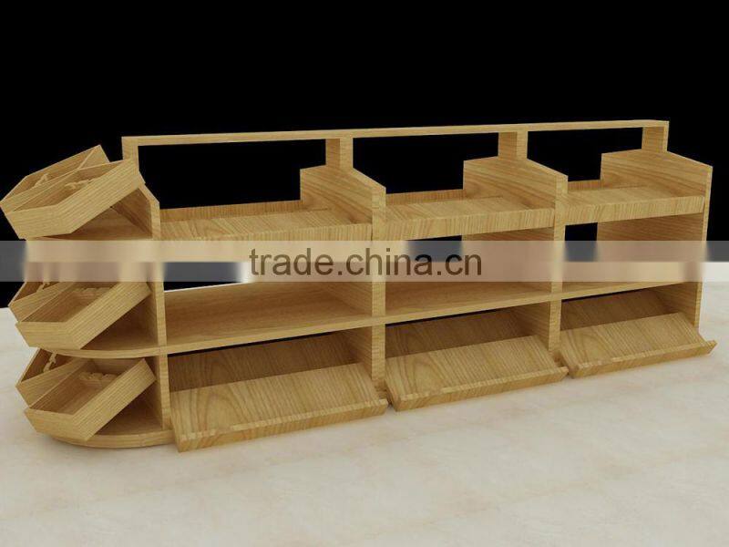 Supermarket retail store wooden display shelf