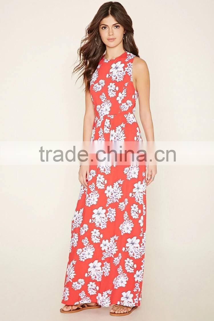 2016 Fashion Printed Floral Cutout-Back Maxi Dress For Women