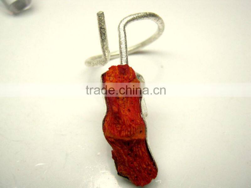 Raw Sponge Coral Natural Gemstones Ring, Matt Finish Adjustable Rings, 925 Solid Sterling Silver Coral Rings