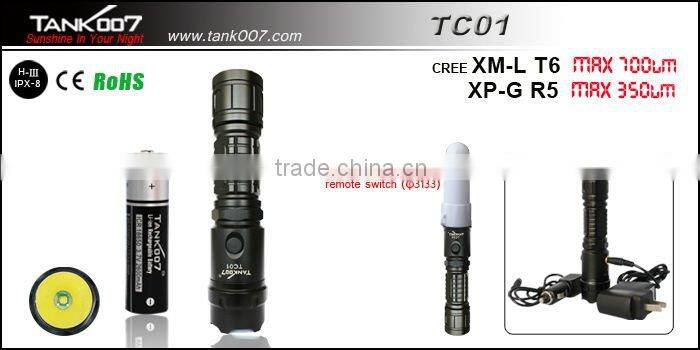 Rechargeable Tactical Led Flashlight Torch Powered By 18650Battery TC01