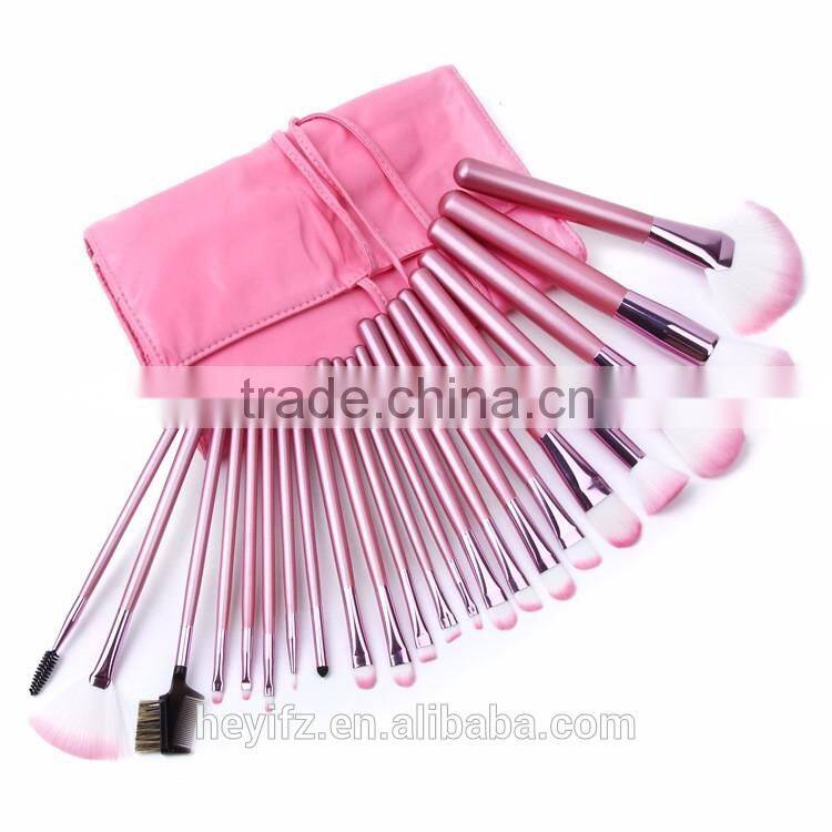 22pcs Synthetic Hair Pink Tip Makeup Brush Set With Storage Bag