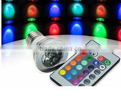 CE MR16 GU10 E27 rgb spotlight led 3W with IR remote control