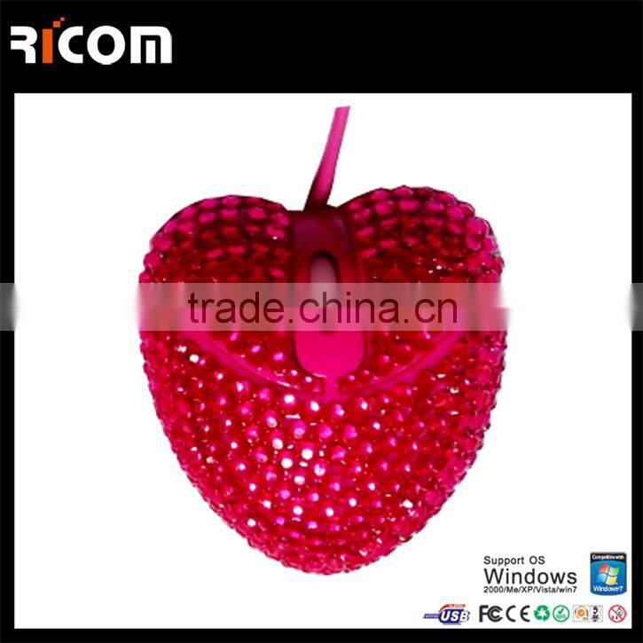 Top Selling Optical Wired USB rhinestone mouse,heart shape computer mouse for women