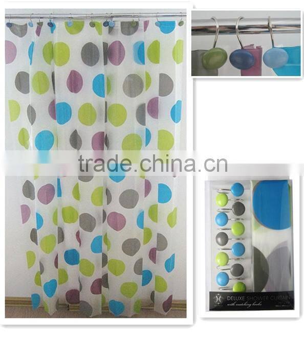 classic round pattern design peva shower curtain with resin hooks