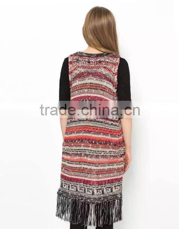 Women's knitted sweater vest, cardigan sleeveless sweater vest with fringe