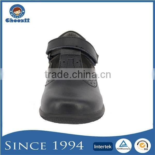 Hot girls T strap black school shoes with action leather
