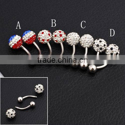 Fashion Stainless Steel Colorful Crystal Body Piercing Jewelry