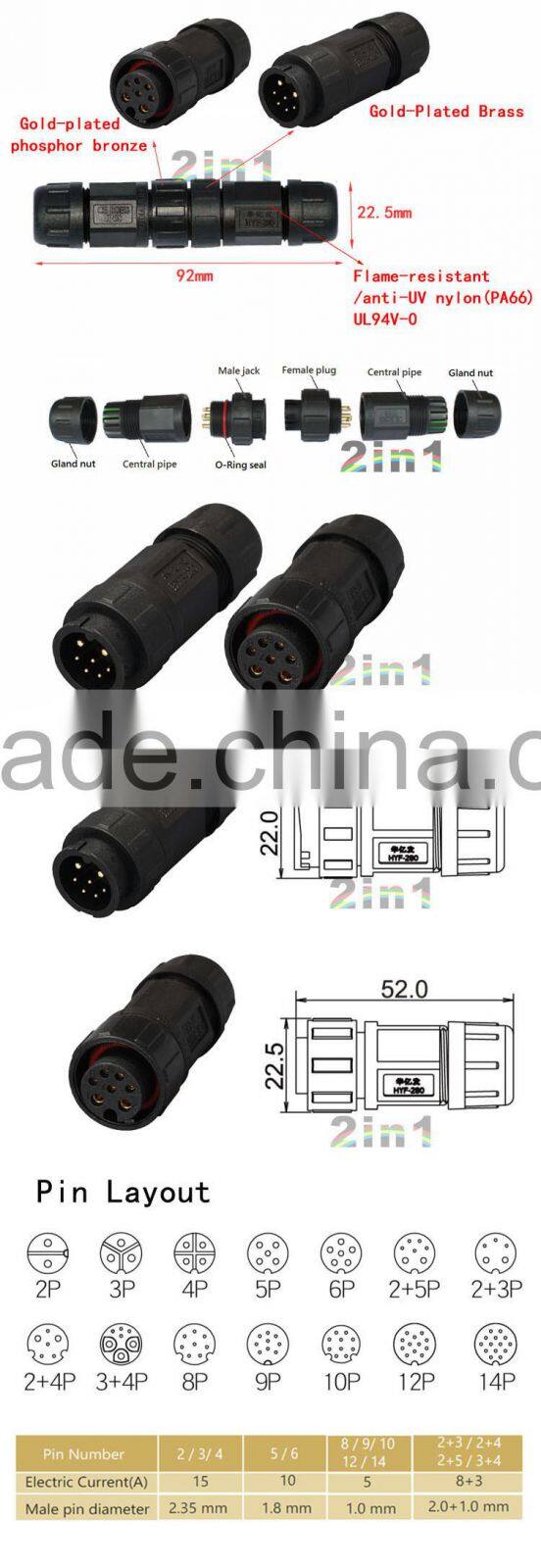 SK19-2+5P IP67 Soldering Electric Cable Wire Waterproof Connector
