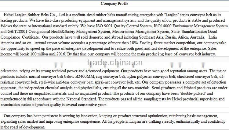 Hebei LanjianCE/SGS/ISO standard rubber steel cord conveyor belt for manure