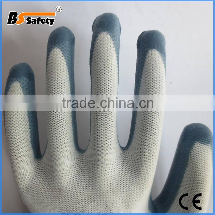 BSSAFETY Colored Nitrile coated 13 needle polyester PVC working glove printed logo