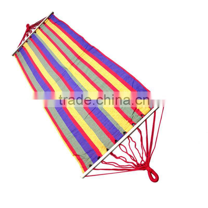 Colorful Strips Cotton Hammock Hanging Sleeping Bed w Wooden Spreader Bar