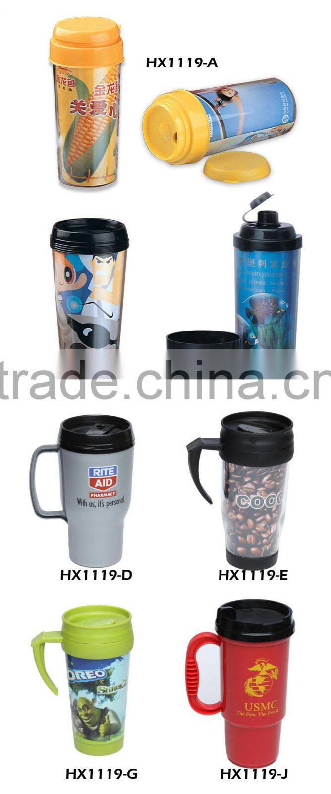 Plastic Travel Mugs Double Wall Mugs Coffee Cups with Lid Plastic Car Mugs