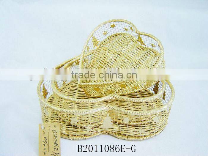 Set of three Gold Iron Awn Christmas decoration gift basket