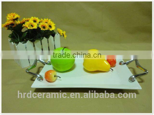 2015 Wholesale stock japanese ceramic plate with Metal handle