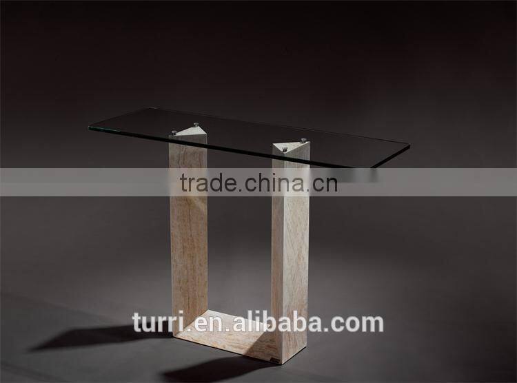 modern nature white marble travertine console table with glass top