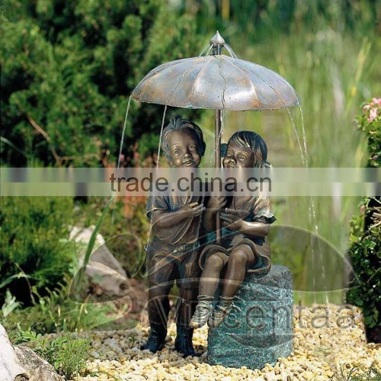 Bronze Boy & Girl Umbrella Fountain II