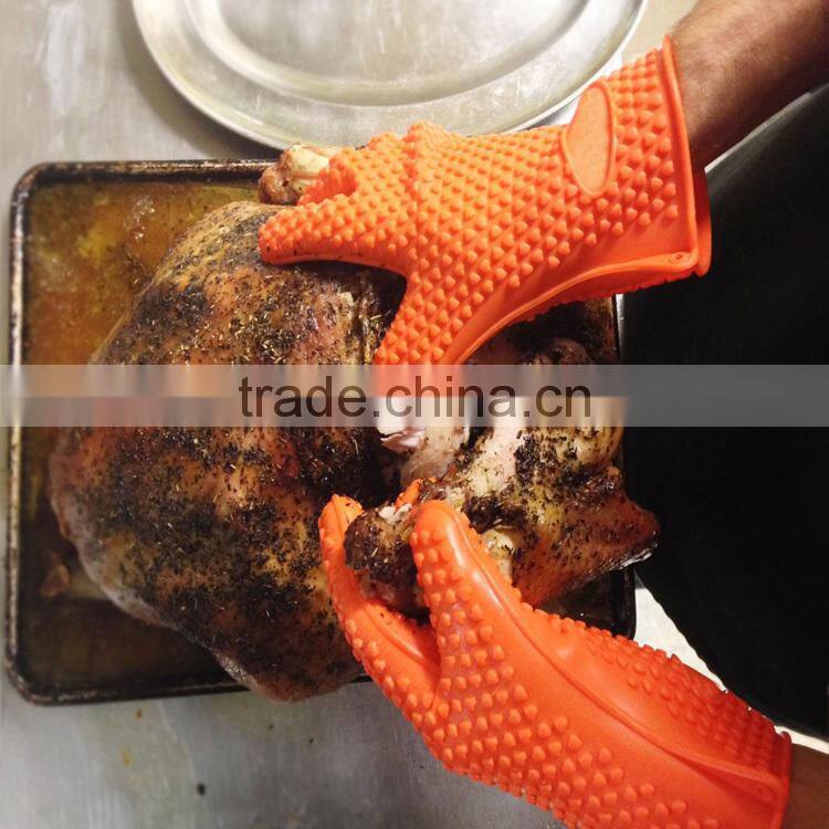 Non-Slip Food Grade Oven Mitts, Pot Holder for Cooking, Baking, Barbeque (BBQ), Cooking 5-Finger Protective Kitchen Gloves
