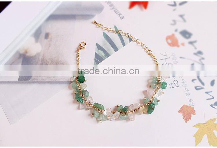 raw stone charms gold chain bracelet crushed stone bracelet