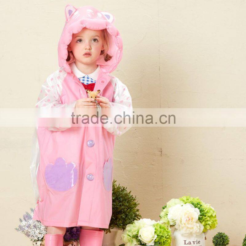 PVC rain coats for kids cute animals hotsale children long raincoats with hat