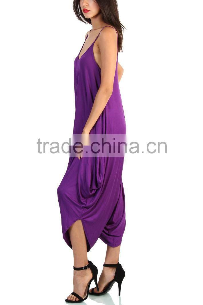 Latest Designs Loose Fit Jumpsuit Wholesale Women Scoop Neckline Jumpsuit In Purple Wholesale China Factory