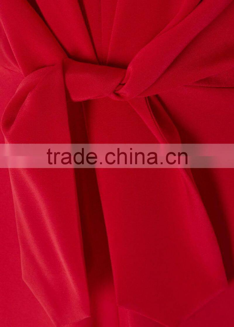 Wholesale Women Apparel Red Stretch Silk Tie-front Wid-leg Jumpsuit(DQE0137J)