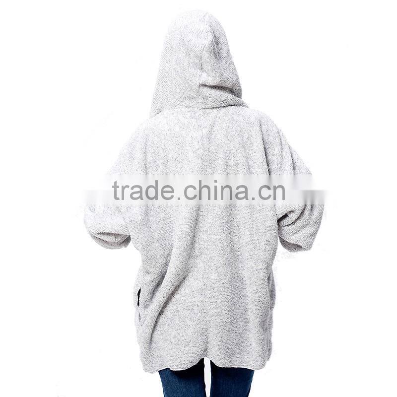 2016 Spring Fashion Oversized Fleece Cardigan Women Two-Tone Open Front Shrug Cardigan polar jacket With Hood And Pocket