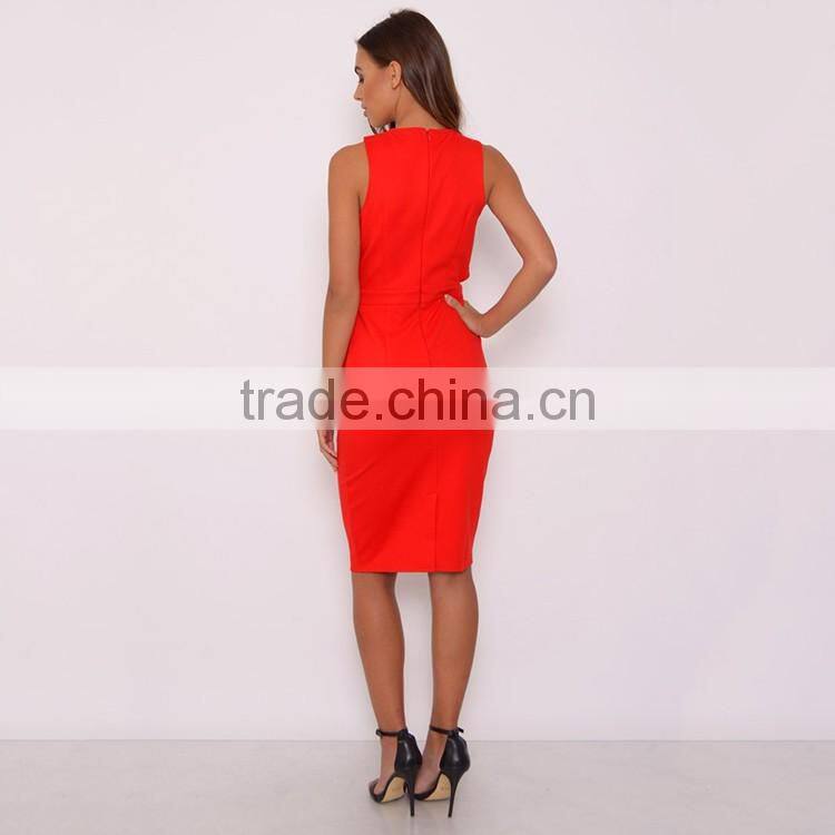 Red Cut Out Bodycon Dress Multi Strap Midi Dress