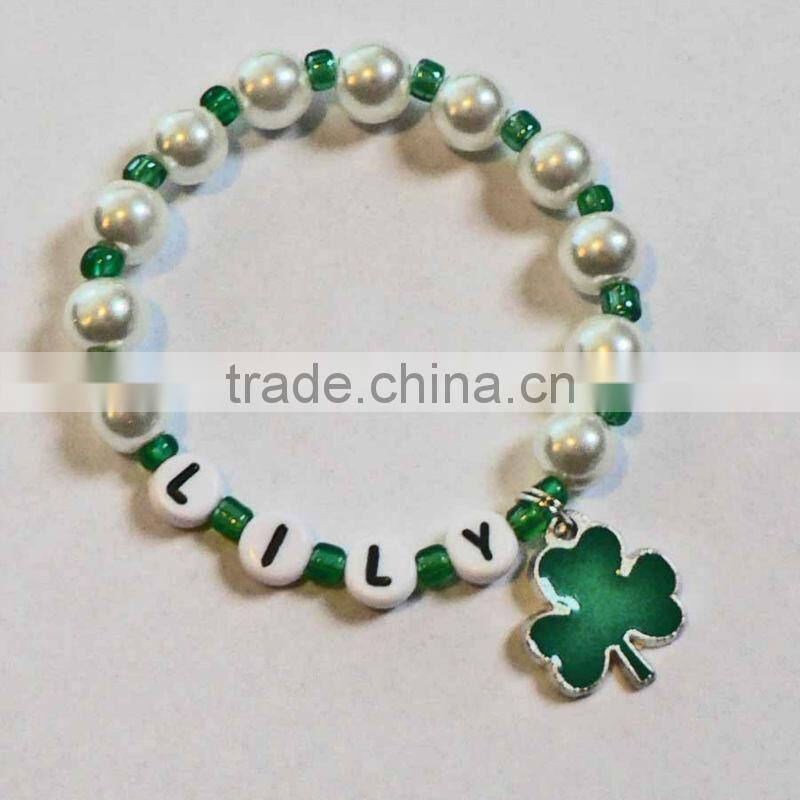 snowflakes Charm Bracelet, Personalized Name Bracelet, Party bracelet for child kids,little girl's pearl bead Christmas jewelry