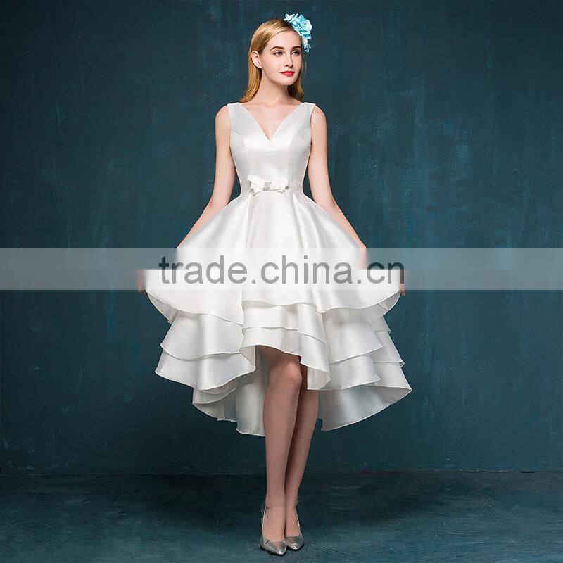 MGOO Custom Made Evening Dinner Dress Short White Satin Elegant Dress Latest Design Prom Layers Dress 2256
