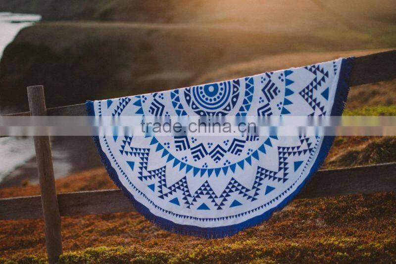 Hot sale cheap reactive print microfiber beach towel with tassel