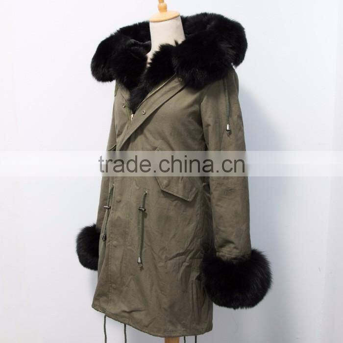 Myfur Luxury Fox Body Fur Trimmed Ladies Long Parka Jackets Wholesale