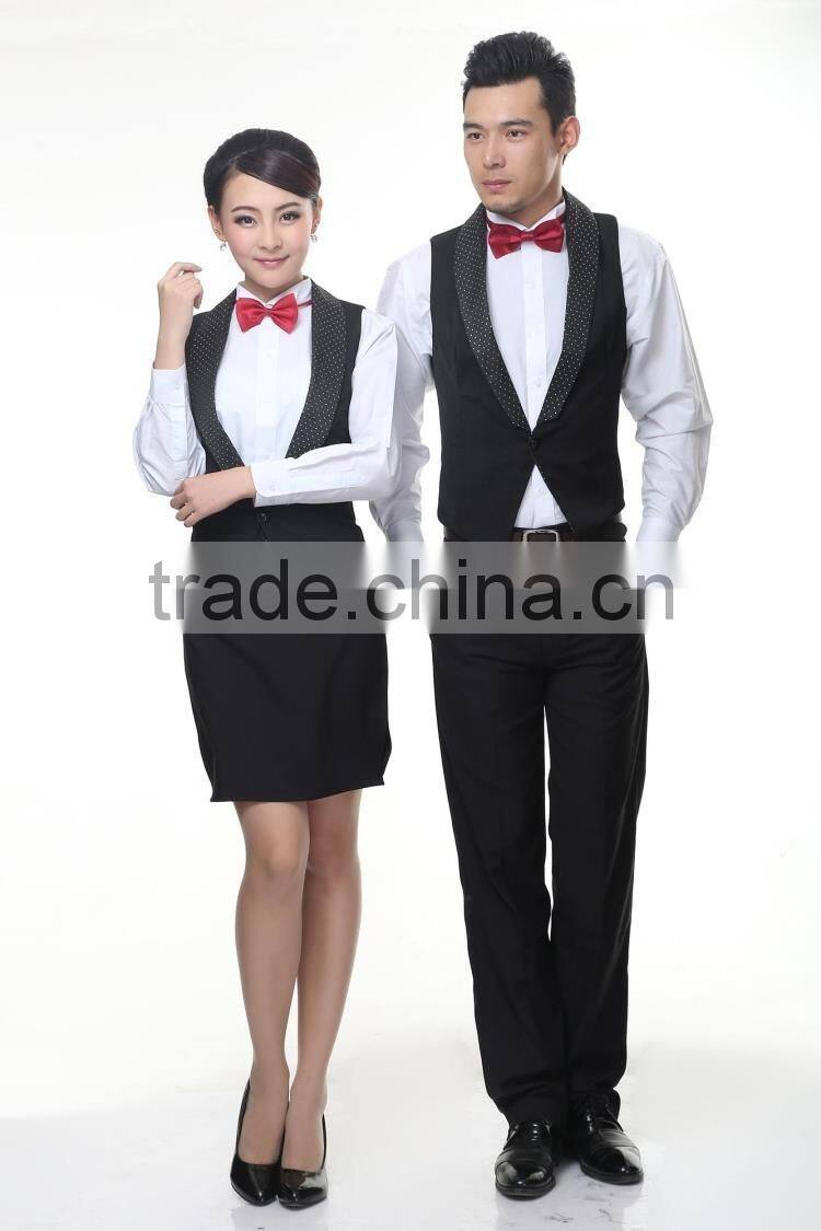 Juqian custom high end slim fit western restaurant waitress tuxedo uniform designs