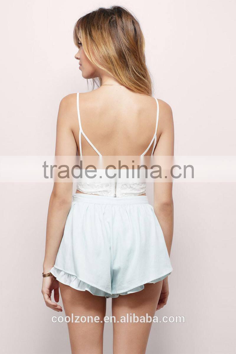 Elegant lace ruffle custom ladies crop top wholesale women tops