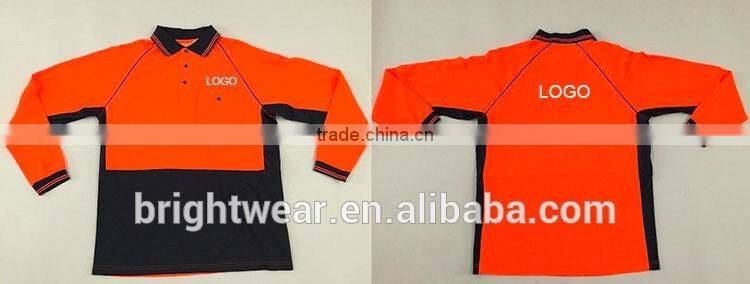 Mens two-tone high visibity reflective work wear poly/cotton silk-screen print safety polo shirt