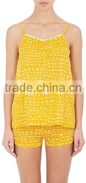 Women pajamas abstract-print cotton voile pajama cami with white lace trim